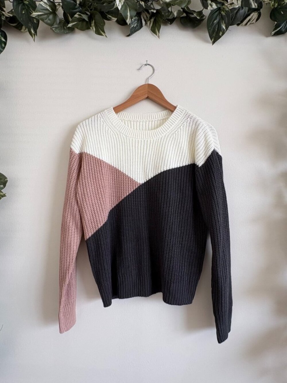 SHEIN Long Sleeve Cable Knit Crewneck Sweater Colorblock Multi Women’s Size S